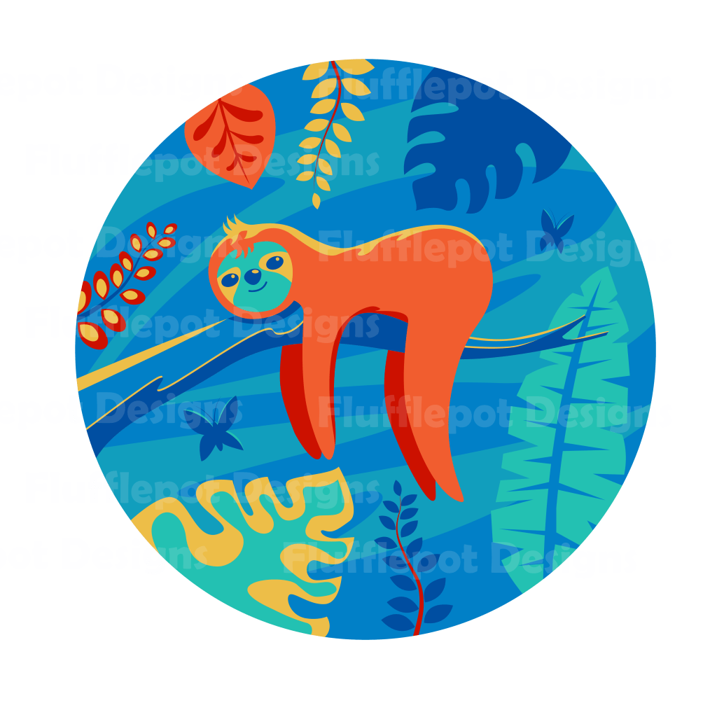 Blue and orange vector of a sleepy sloth in a tree