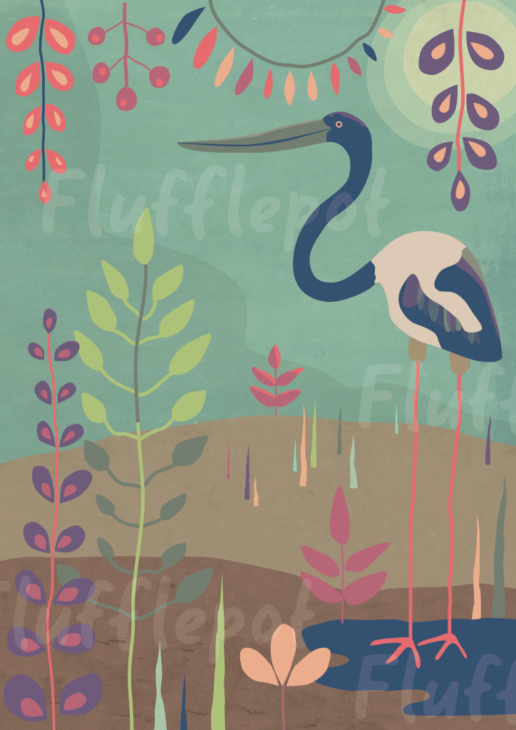 abstract vector drawing of a jabiru