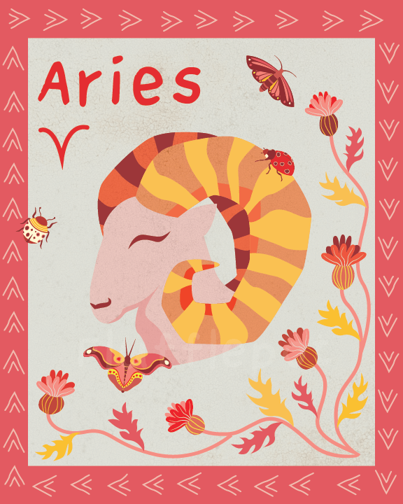 Aries vector print with ram's head